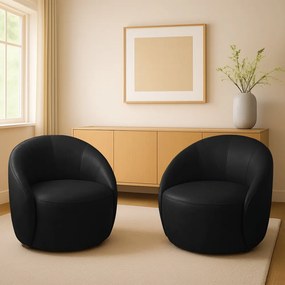 Poltrona Decorativa Orgânica Giratória kit 2 Lua Sintético PU D03 - D'Rossi  - Preto