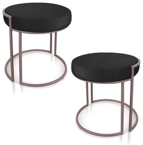 Kit 02 Puffs Love Suede Preto Base Industrial Rose - D'Rossi