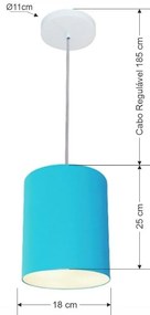 Lustre Pendente Cilíndrico Md-4012 Cúpula em Tecido 18x25cm Azul Turquesa - Bivolt