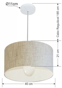 Lustre Pendente Cilíndrico Md-4031 Cúpula em Tecido 40x21cm Rustico Bege - Bivolt