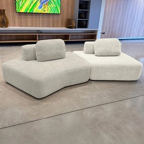 Sofá Ilha Sala de Estar Modulado Dakota Encosto Almofadas Soltas Bouclê Rústico Greige/OffWhite G33 - Gran Belo