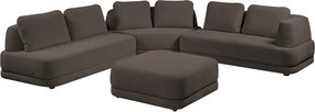 Sofá de Canto Modulado Vercelli 442cm com Almofadas Soltas e Puff Veludo Luxo Marrom  G92 - Gran Belo