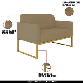 Poltrona Namoradeira Decorativa Isabella Base Industrial Suede Nude/Dourado G19 - Gran Belo