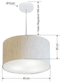 Lustre Pendente Cilíndrico Md-4244 Cúpula em Tecido 40x25cm Rustico Bege - Bivolt