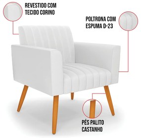 Kit 2 Poltronas Viena Gomada Corino Pés Palito Castanho D03 - D'Rossi - Branco