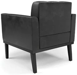 Poltrona Decorativa Base Madeira Preto Ana Sintético PU Preto- Ibiza