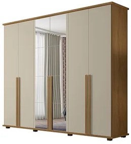 Guarda-Roupa Casal Com Espelho 6 Portas 5 Gavetas Estrela Cinamomo/Off White – RV Móveis