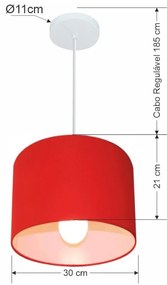 Lustre Pendente Cilíndrico Md-4054 Cúpula em Tecido 30x21cm Vermelho - Bivolt