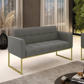 Sofá Namoradeira Elisa Suede Base Metálica Industrial Dourado - D'Rossi - Grafite