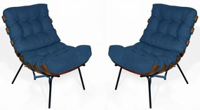 Kit 2 Poltrona Decorativa Costela Suede Azul Marinho