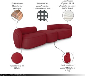 Sofá Versátil Sala de Estar Egito 302cm Modulado Veludo Bordô G52 - Gran Belo