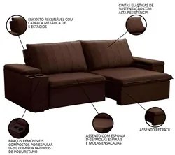 Sofá Retrátil Reclinável 3 Lugares 225cm Baluart F05 Veludo Marrom - M