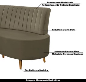 Sofá Living Katara 1,35M 2 Lugares Pés Madeira Mel Veludo Capuccino G33 - Gran Belo
