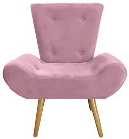 Poltrona Decorativa Emília Barca Pés Palito Suede Rosa - Sheep Estofados