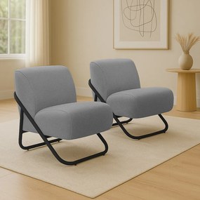 Poltrona Sala Estar Industrial Preto Kit 2 Martina Bouclê Grafite K01 - D'Rossi