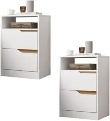 Mesa de Cabeceira com Gavetas Kit 2 Sole Flex Branco/Freijó - Albatroz