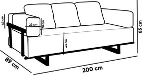 Sofá Cama 2 Lugares Living 200cm Base Industrial Sala Cherie Linho K01 - D'Rossi - Cinza