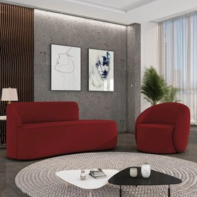 Sofá 3 Lugares Orgânico 180cm Morgan e Poltrona Lua Veludo Marsala