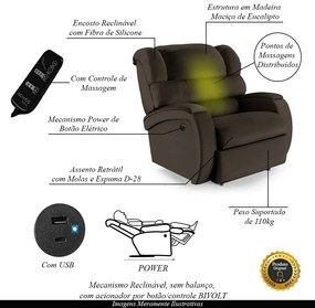 Poltrona do Papai Sala de Cinema Reclinável Kylie Power Elétrica Massagem USB PU Marrom G23