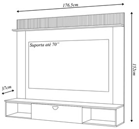 Painel Decorativo para TV 70" Vittar Ripado Canelado Porta Basculante OffWhite/Freijó G18 - Gran Belo