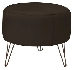 Puff Decorativo Redondo Pés Metal Couro Marrom G58 - Gran Belo