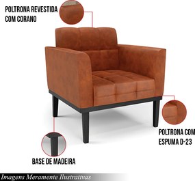 Poltrona Decorativa Karen Pés Fixo em Madeira Preto Pu Nozes G19 - Gran Belo