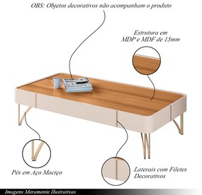 Mesa de Centro Decorativa Cadenza MDP/MDF Pés de Aço Off White/Cinamomo G26 - HB Móveis