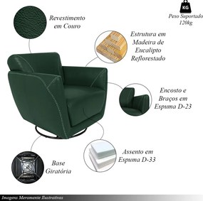 Kit 2 Poltronas Decorativas Valentina Sala de Estar Giratória Couro Verde Brilho G40 - Gran Belo