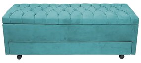 Calçadeira Baú com Sapateira Casal 140cm Paris Capitonê Suede Turquesa - Sheep Estofados - Água
