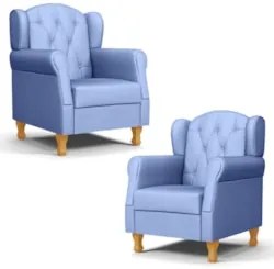 Kit 02 Poltronas de Amamentação Pés Madeira Lucy Z39 Sintético Azul -