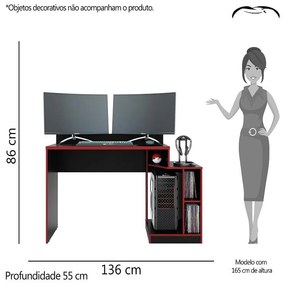 Mesa Para Computador Gamer Escrivaninha 2 Nichos Play