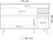 Balcão Gabinete 120cm 3 Portas 2 Gavetas Michigan Castanho/Preto - Lum
