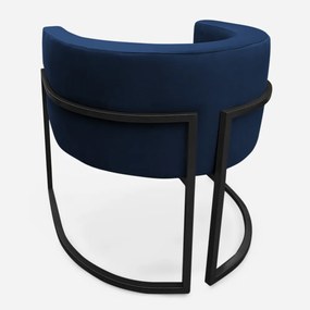 Poltrona Decorativa Base Metal Preta Luna Veludo Azul - Sheep Estofados - Azul escuro