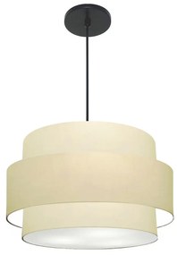 Lustre Pendente Cilíndrico Md-4384 Cúpula em Tecido Bege Tam 50cm