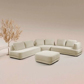 Sofá de Canto Modulado Vercelli 602cm com Almofadas Soltas e Puff Veludo Luxo Bege  G92 - Gran Belo