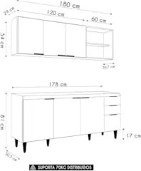 Armário de Cozinha CP10 Para Pia 180cm Pérola Z34 Preto     - Mpozenat