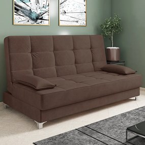 Sofá Cama Equador 193 cm Encosto Reclinável Veludo Pés Plástico Cromado - D'Rossi - Marrom