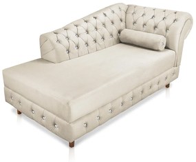 Divã Chesterfield 165 cm Capitonado com Strass Suede D'Rossi - Bege