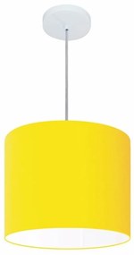 Lustre Pendente Cilíndrico Md-4143 Cúpula em Tecido 35x25cm Amarelo - Bivolt