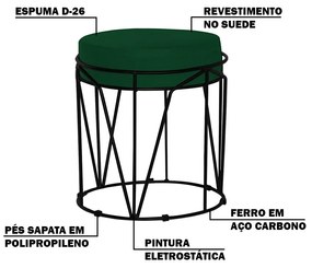 Puff Decorativo Sala de Estar Base Preto Chloe Suede Verde G41 - Gran Belo