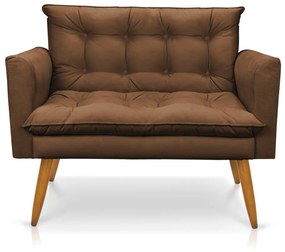 Kit 1 Sofá Namoradeira e 1 Poltrona Tais Suede Pés Palito Castanho - D'Rossi - Marrom