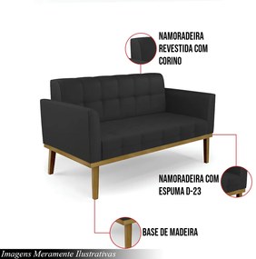 Poltrona Namoradeira Decorativa Karen Pés Fixo em Madeira Castanho PU Preto G19 - Gran Belo