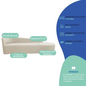 Kit Sofá Curvo França 180cm LD. e 2 Poltronas Luiza Max Conforto, Elegância e Design Moderno Bouclé