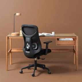 Conjunto Office - Escrivaninha Arp Nozes com Tampo Vidro Incolor 1,60m + Cadeira de Escritório Kira Baixa Preto