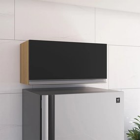 Armário Cozinha Aéreo Geladeira 60cm Basculante Leticia Amêndoa/Preto A01 - D'Rossi