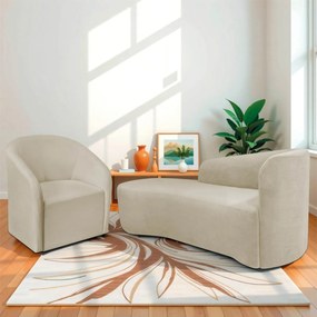 Kit Sofá Curvo França 140cm L.E e Poltrona Luiza Max Conforto, Elegância e Design Moderno Linho