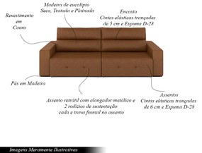 Sofá Retrátil 3 Lugares 244cm 2 Módulos Nero Couro Manchado Claro G52 - Gran Belo