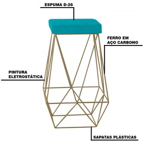 Banqueta Decorativa Kathy Base Gold Suede Azul Claro G41 - Gran Belo