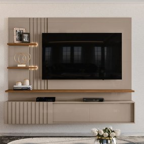 Painel TV 65 Pol 200cm Bancada Suspensa Ripado Mirellin Fendi/Naturale M20 - D'Rossi