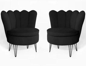 Conjunto 2 Poltrona Dália Pés Hairpin Legs Preto Veludo Preto